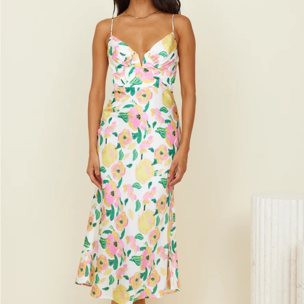 Vibrant Floral Midi Dress - Pink and Yellow